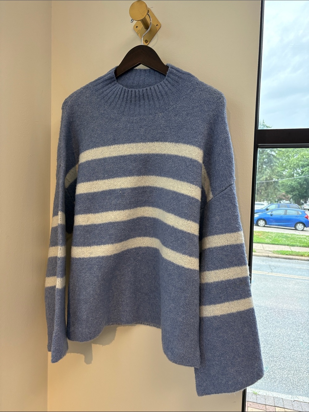 John + Jenn Blue and White Striped Crewneck Sweater